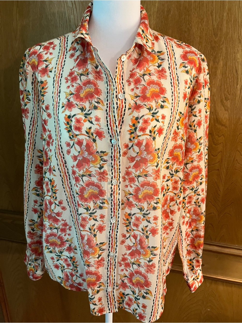 Sz 6 Sezane Fiori Rossi Print Button-Down Pierro Shirt Sz 38 UK - Picture 8 of 17